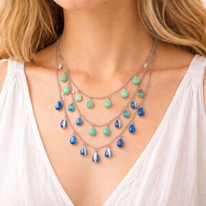 Premier Designs Multi Strand Blue Drop Charm Chain Necklace